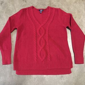 CHAPS Ralph Lauren‎ Womens V-Neck Cotton Cable Knit Academia Sweater Fisherman